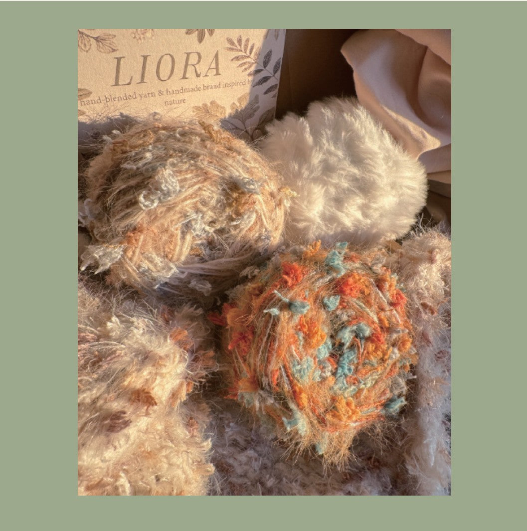 Slow craft, Liora hand-blended yarn in natural light, mindful creation